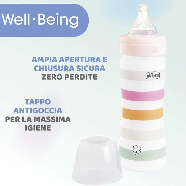 Biberon|Chicco Biberon Benessere 250Ml Flusso Medio In Plastica Bianco