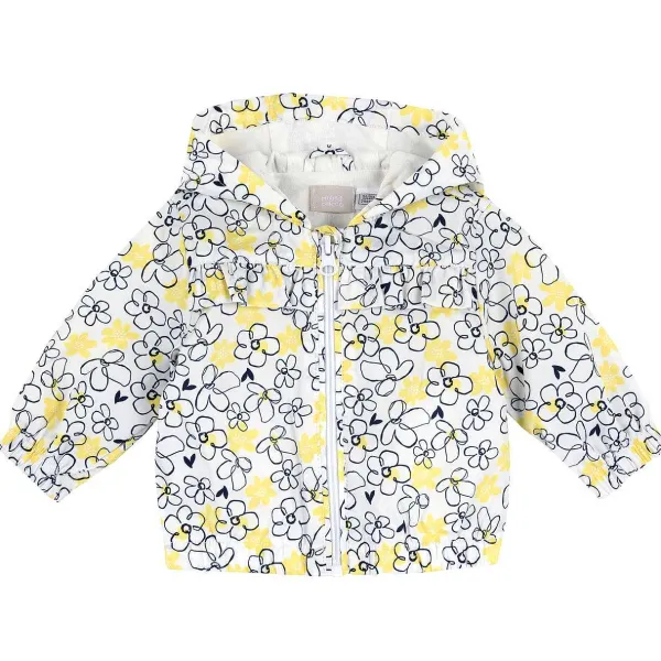 Giacche|Chicco Giubbino Con Volant E Fantasia All Over Con Fiorellini- Poliestere Riciclato Bianco E Giallo