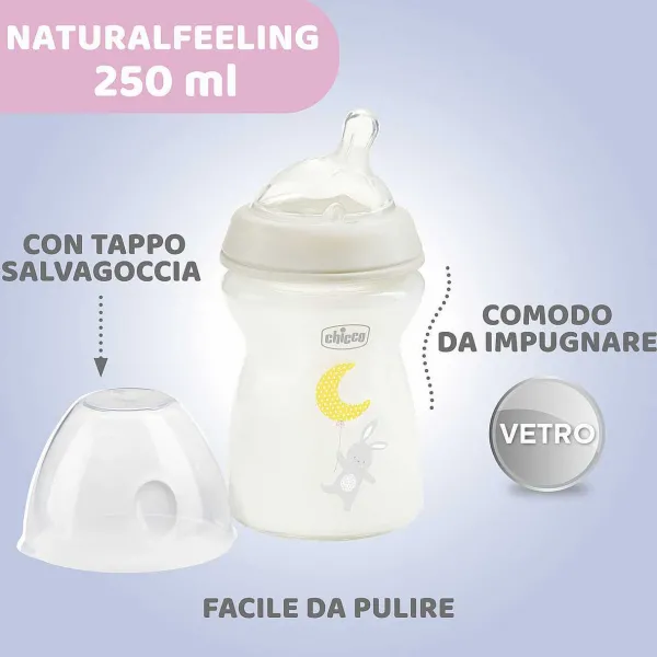 Biberon|Chicco Naturalfeeling Biberon Vetro 0M+ 250Ml Flusso Lento