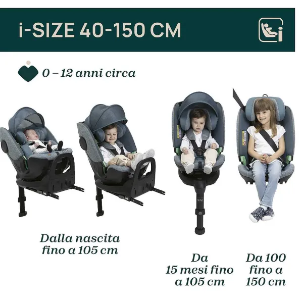 Seggiolini Auto Neonato|Chicco Seggiolino Auto Bi-Seat Air & Full 360 I-Size Base (40-150 Cm) Black Air